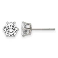 Chisel Stainless Steel Polished 6mm Round CZ Stud Post Earrings view 1
