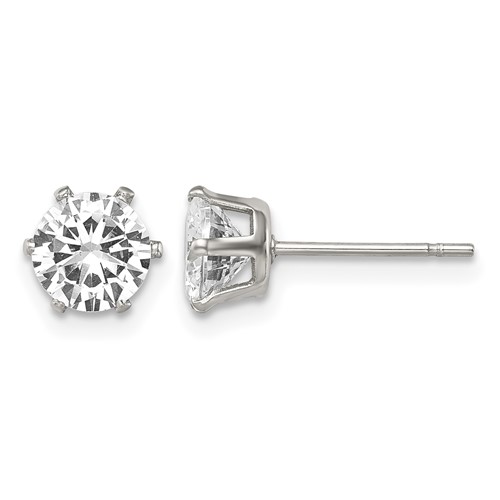 Chisel Stainless Steel Polished 6mm Round CZ Stud Post Earrings
