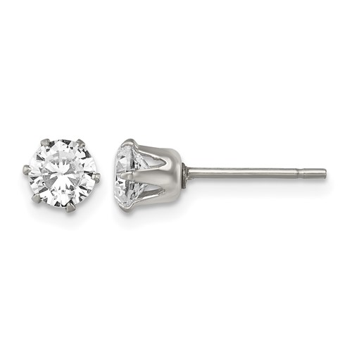 Chisel Stainless Steel Polished 5mm Round CZ Stud Post Earrings