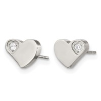 Chisel Stainless Steel Polished Earrings with CZ Heart Post view 3