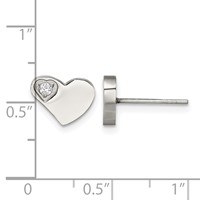Chisel Stainless Steel Polished Earrings with CZ Heart Post view 5