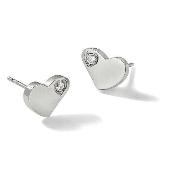 Chisel Stainless Steel Polished with CZ Heart Post Earrings