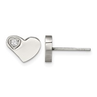 Chisel Stainless Steel Polished Earrings with CZ Heart Post view 1