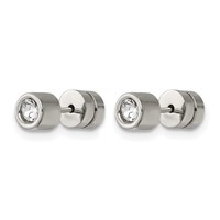 Chisel Stainless Steel Polished CZ Bezel Post Earrings view 3