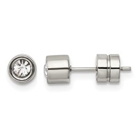 Chisel Stainless Steel Polished CZ Bezel Post Earrings view 1