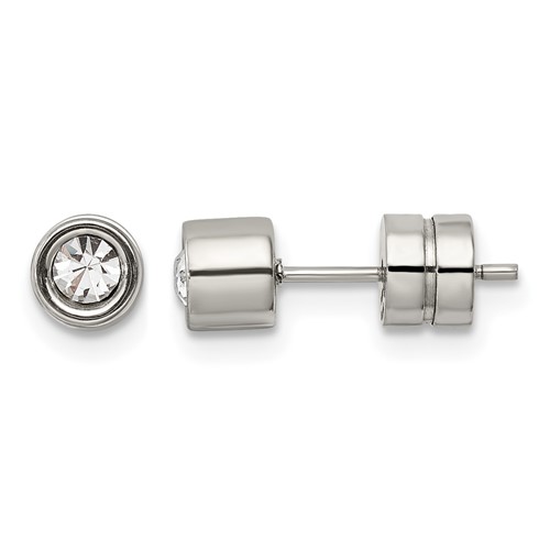 Chisel Stainless Steel Polished CZ Bezel Post Earrings