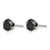 Chisel Stainless Steel Polished 6mm Black Round CZ Stud Post Earrings view 3