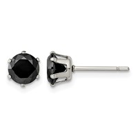 Chisel Stainless Steel Polished 6mm Black Round CZ Stud Post Earrings view 1