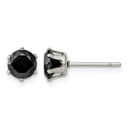 Chisel Stainless Steel Polished 6mm Black Round CZ Stud Post Earrings