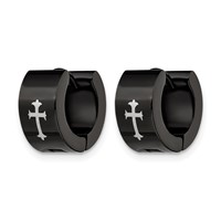 Chisel Stainless Steel Black IP-plated 7mm Hinged Hoop Earrings with Cross view 3