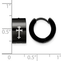 Chisel Stainless Steel Black IP-plated 7mm Hinged Hoop Earrings with Cross view 5
