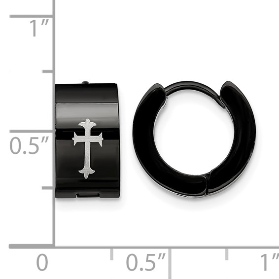 Chisel Stainless Steel Black IP-plated 7mm Hinged Hoop with Cross Earrings