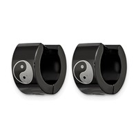 Chisel Stainless Steel Polished Black IP-plated 7mm Hinged Hoop Earrings with Yin Yang view 3