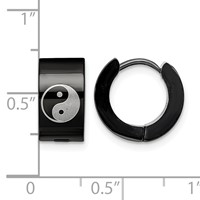 Chisel Stainless Steel Polished Black IP-plated 7mm Hinged Hoop Earrings with Yin Yang view 5
