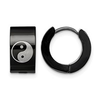 Chisel Stainless Steel Polished Black IP-plated 7mm Hinged Hoop Earrings with Yin Yang view 1