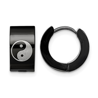 Chisel Stainless Steel Polished Black IP-plated 7mm Hinged Hoop w/Yin Yang Earrings