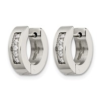 Chisel Stainless Steel Polished Earrings with CZ 4mm Hinged Hoop view 3