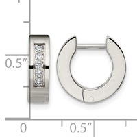 Chisel Stainless Steel Polished Earrings with CZ 4mm Hinged Hoop view 5