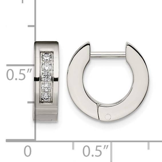 Chisel Stainless Steel Polished with CZ 4mm Hinged Hoop Earrings