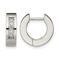 Chisel Stainless Steel Polished Earrings with CZ 4mm Hinged Hoop view 1