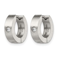 Chisel Stainless Steel Brushed with CZ 4mm Hinged Hoop Earrings view 3