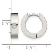 Chisel Stainless Steel Brushed with CZ 4mm Hinged Hoop Earrings view 5