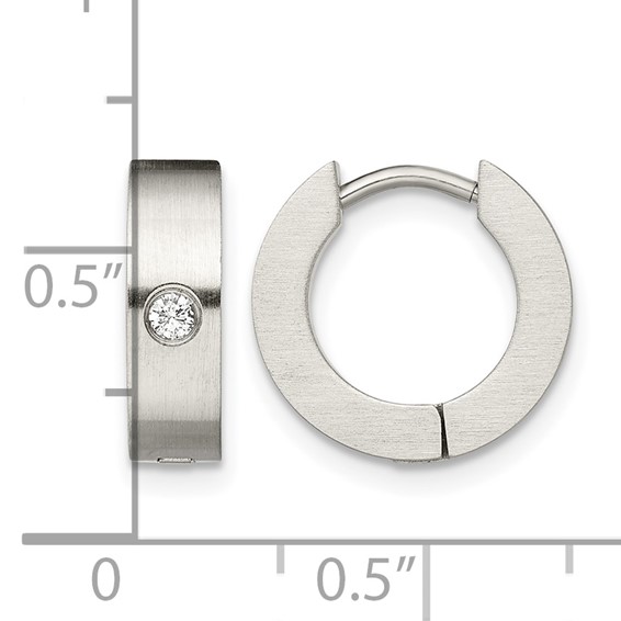 Chisel Stainless Steel Brushed with CZ 4mm Hinged Hoop Earrings