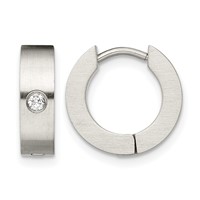 Chisel Stainless Steel Brushed with CZ 4mm Hinged Hoop Earrings view 1