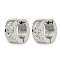 Chisel Stainless Steel Brushed and Polished Earrings with CZ Cross 6mm Hinged Hoop view 3