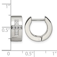 Chisel Stainless Steel Brushed and Polished Earrings with CZ Cross 6mm Hinged Hoop view 5