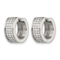 Chisel Stainless Steel Brushed and Polished Earrings with CZ 6mm Hinged Hoop view 3