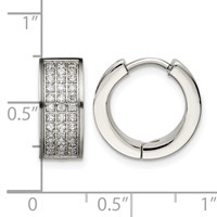 Chisel Stainless Steel Brushed and Polished Earrings with CZ 6mm Hinged Hoop view 5