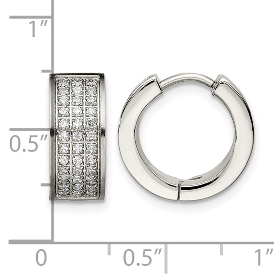 Chisel Stainless Steel Brushed and Polished with CZ 6mm Hinged Hoop Earrings