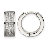 Chisel Stainless Steel Brushed and Polished Earrings with CZ 6mm Hinged Hoop view 1