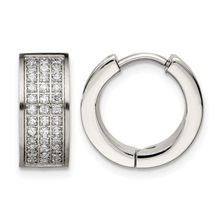 Chisel Stainless Steel Brushed and Polished with CZ 6mm Hinged Hoop Earrings
