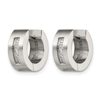 Chisel Stainless Steel Brushed and Polished Earrings with CZ 5mm Hinged Hoop view 3