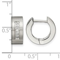 Chisel Stainless Steel Brushed and Polished Earrings with CZ 5mm Hinged Hoop view 5