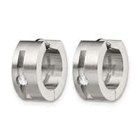 Chisel Stainless Steel Brushed and Polished Earrings with CZ 7mm Hinged Hoop view 3