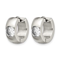 Chisel Stainless Steel Brushed and Polished Earrings with CZ Round 7mm Hinged Hoop view 3