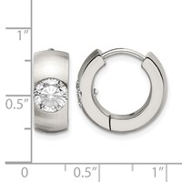 Chisel Stainless Steel Brushed and Polished Earrings with CZ Round 7mm Hinged Hoop view 5