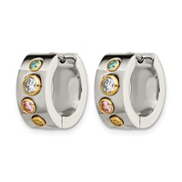 Chisel Stainless Steel Polished Yellow IP-plated Earrings with Multicolor CZ 7mm Hinged Hoop view 3