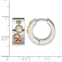 Chisel Stainless Steel Polished Yellow IP-plated Earrings with Multicolor CZ 7mm Hinged Hoop view 5