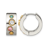 Chisel Stainless Steel Polished Yellow IP-plated Earrings with Multicolor CZ 7mm Hinged Hoop view 1