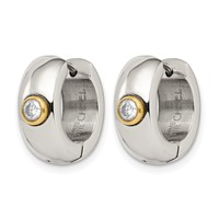 Chisel Stainless Steel Polished Yellow IP-plated Earrings with CZ 7mm Hinged Hoop view 3