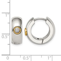 Chisel Stainless Steel Polished Yellow IP-plated Earrings with CZ 7mm Hinged Hoop view 5