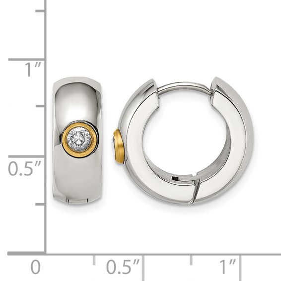 Chisel Stainless Steel Polished Yellow IP-plated with CZ 7mm Hinged Hoop Earrings