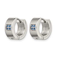 Chisel Stainless Steel Brushed and Polished with Blue CZ 6mm Hinged Hoop Earrings view 3