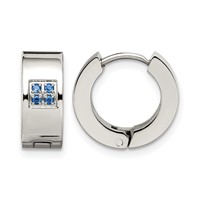 Chisel Stainless Steel Brushed and Polished with Blue CZ 6mm Hinged Hoop Earrings view 1