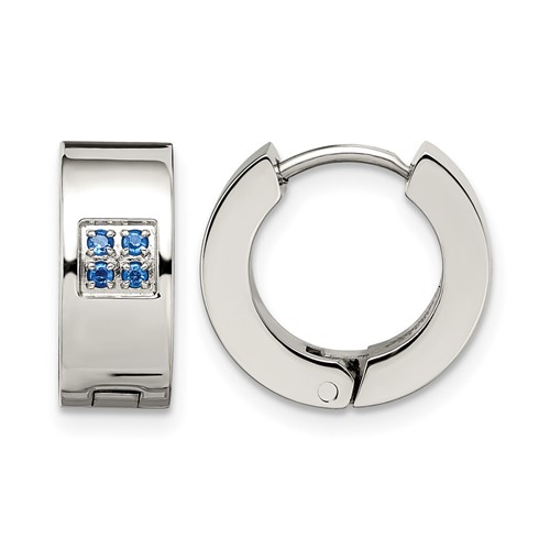 Chisel Stainless Steel Brushed and Polished Earrings with Blue CZ 6mm Hinged Hoop