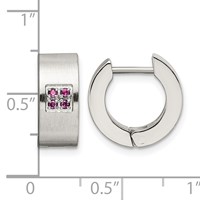 Chisel Stainless Steel Brushed and Polished Earrings with Pink CZ 5mm Hinged Hoop view 5